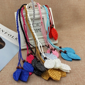 Women Bohemian Braided Waist Chain Belt Thin PU Leather Cord With Leaf Tassel Wood Beads Decorative Knot Belt For Dress