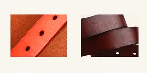 Detail comparison of premium leather belt texture with clean punch holes and classic finish