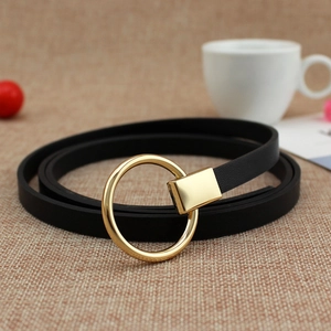 Ceinture de Taille Mince en Cuir PU Nouée pour Femmes Avec Boucle en Anneau Rond en Alliage d'Or Ceinture Décorative Décontractée