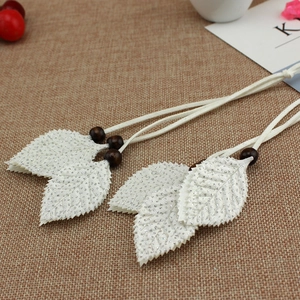 Handmade woven belt with white sequined leaf charms and dark brown wooden beads