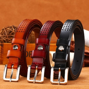 Women Vintage Hollow-out Split Cowhide Leather Belt Alloy Pin Buckle Fashion Waist Strap Jeans Decor Accessories