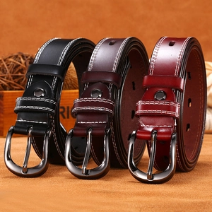 Vintage Split Cowhide Leather Belt For Women Fashion Double Stitching Design Alloy Pin Buckle Casual Everyday Jeans Dress Waistband Accessories