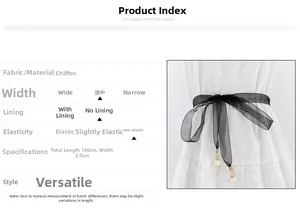 Détail de la ceinture en mousseline noire 160x2cm avec pendentif perle pour robe
