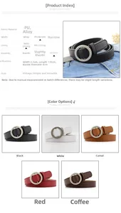 Vue détaillée de ceintures en cuir PU de 2,3 cm avec boucles rondes en cinq couleurs