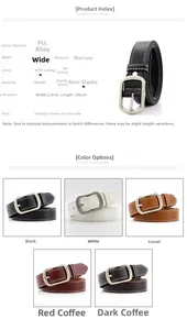 Detail view of 2.8cm wide retro PU leather belt with rectangular alloy buckle in black
