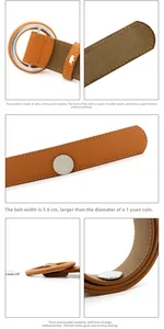 Detail view of 3.6cm wide brown belt with silver round alloy buckle and oil-edge finish