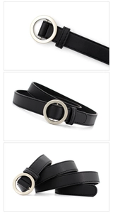 Détails d'une ceinture en cuir noir avec une boucle ronde en métal doré mat poli