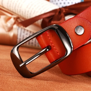 Red polished leather wide waist belt with gunmetal pin buckle and red stitching details