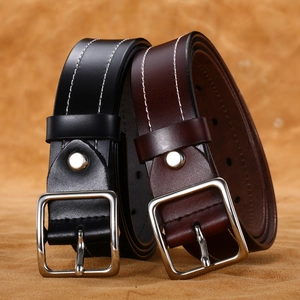 Women's Genuine Split Cowhide Leather Belt Casual Retro Stitching Waistband Fashion Square Alloy Buckle Belt for Jeans