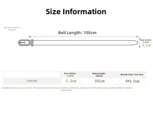 Tableau des tailles pour ceinture à trous en cœur de 105cm avec largeur de 2,3cm