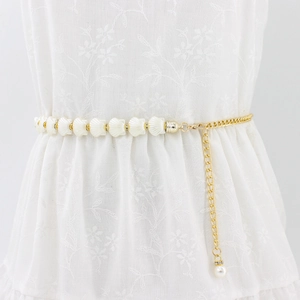 Chaîne de Taille Métallique Élégante avec Künstliche Perles d'Imitation pour Femmes Alliage d'Or Ceinture Décorative Mince Réglable