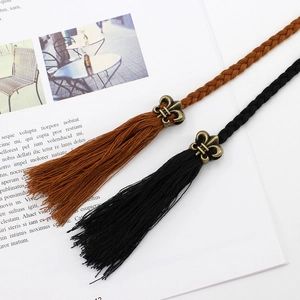 Cinture intrecciate stile etnico con nappe e fibbie a giglio in bronzo nei colori nero e marrone