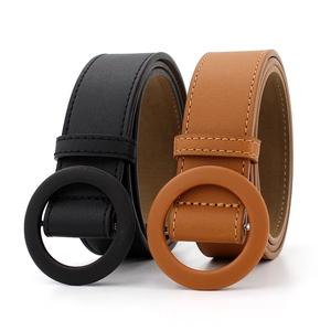 Women's stylish wide waist belts with large round buckles in black and brown faux leather