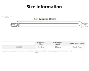Size guide for minimalist black thin belt with 1.8cm width and adjustable length