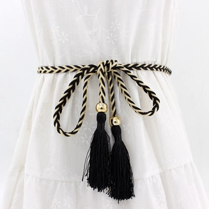 Cintura da Donna alla Moda in Corda Intrecciata Sottile con Nappe Decorative per Abiti Cintura a Nodo Fatta a Mano