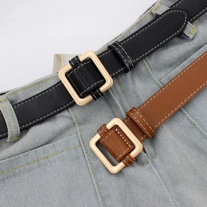 Chic women's wide leather belt in black and brown with vintage square gold buckle