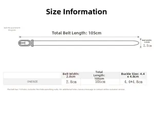 Size guide for vintage leather belt with 105cm total length and 2.8cm band width