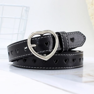 Ceinture Femme à la Mode avec Boucle en Cœur Cuir PU et Découpes de Cœur Décorative Décontractée Mince pour Jeans Robes