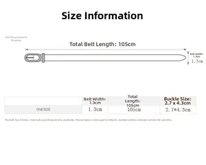 Maattabel voor smalle lederen riem met een lengte van 105 cm en breedte van 1,3 cm