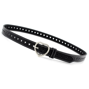 Ceinture noire pour femme avec découpes en cœur et boucle en métal argenté en cœur