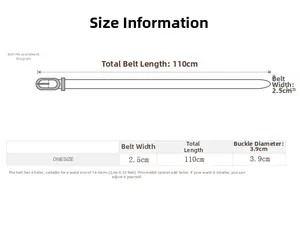 Guide des tailles pour ceinture en toile rayée de 110 cm avec dimensions détaillées