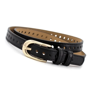 Women's Fashion Skinny PU Leather Belt With Golden Pin Buckle Hollow Perforated Design Versatile Waist Strap For Jeans
