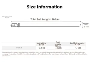 Guide des tailles pour ceinture femme avec longueur 100cm et largeur de 2,8cm
