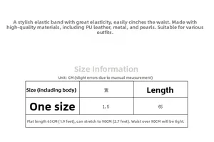 Tableau des tailles détaillé pour ceinture élastique à perles pour femme avec dimensions