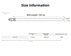 Tableau des tailles montrant largeur 3,8cm et longueur 105cm de la ceinture décontractée