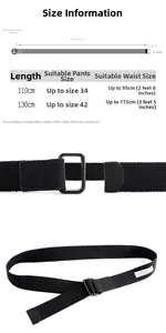 Size guide for minimalist double ring canvas belt with 110cm and 130cm length options