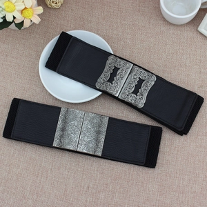 Ceinture Corset Élastique Noire Vintage pour Femmes Large Serre-Taille en Similicuir Avec Boucle en Alliage Florale Ceinture Étirable Bijoux