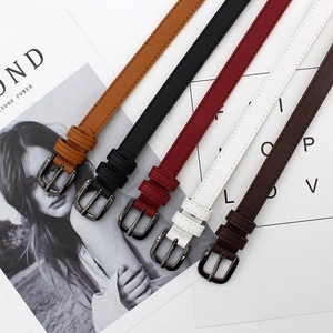 Women Faux Leather Thin Belt Simple Square Alloy Pin Buckle Korean Fashion Waistband For Jeans Dresses Solid Color Belt