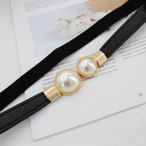 Ceinture Élastique Fine Élégante pour Femmes Boucle en Künstliche Perles Similicuir PU Bande de Taille Extensible pour Robes