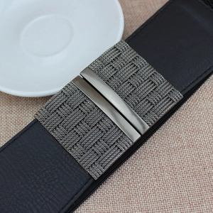 Large ceinture élastique noire avec boucle motif tissé argent antique pour robes
