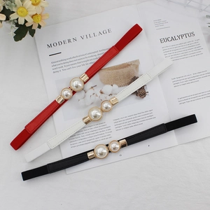 Lot de trois ceintures élastiques pour femmes avec boucles en perles élégantes pour robes
