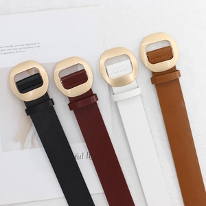 Ceinture Rétro en Cuir Synthétique pour Femmes Avec Boucle Ronde en Alliage Doré Sangle de Taille Large Ajustable sans Trou Mode