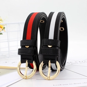 Ceinture Rayée en Toile pour Étudiants Unisexe Mode Alliage Boucle Ronde à Ardillon Ceinture Tissée Accessoires de Ceinture de Pantalon Décontractés