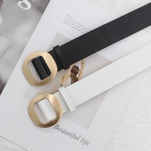 Ceintures minimalistes noires et blanches pour femmes avec boucles dorées mates en PU