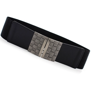 Ceinture corset noire élastique pour femme avec boucle métallique carrée texturée