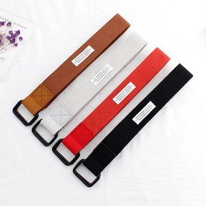 Minimalist Canvas Belt For Men Women Double D Ring Alloy Buckle Casual Solid Color Jeans Belt With Letter Label Harajuku Style