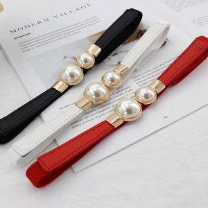 Lot de ceintures élastiques fines pour femmes avec boucles en perles noires, blanches et rouges