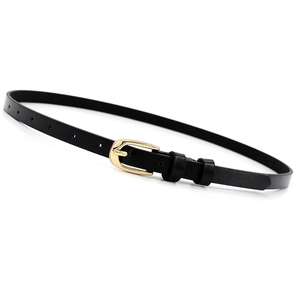 Cintura sottile in pelle nera da donna con elegante fibbia a ferro di cavallo dorata