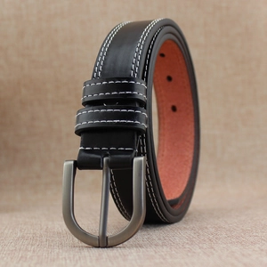 Women Fashion PU Leather Belt Trendy Alloy Pin Buckle Decorative Double Stitching Waist Belt For Casual Jeans Dress