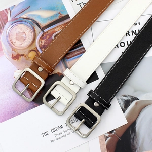 Ceinture pour Femmes en Similicuir Avec Boucle Carrée en Alliage Surpiqûres Blanches Ceinture Décontractée pour Jeans Robes