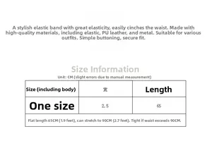 Size chart for elastic waist belt, width 2.5cm, length 65cm stretches up to 90cm