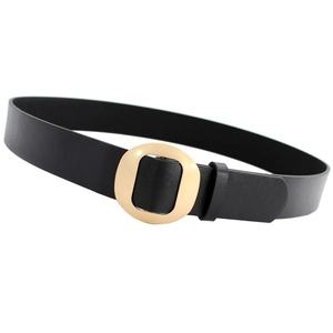 Ceinture classique en cuir noir pour femme avec boucle ovale en métal doré poli