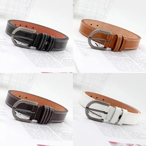 Fashionable PU leather women's belts in four colors with double white stitching and D-buckle