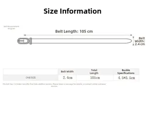 Size chart showing 105cm length and 2.4cm width for this stylish women's PU leather belt