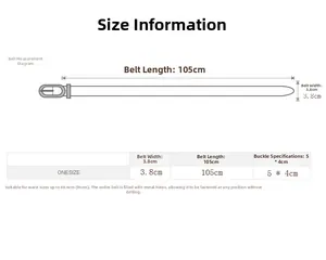 Tableau des tailles pour ceinture à œillets punk avec longueur 105cm et largeur 3,8cm
