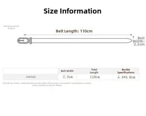 Guide des tailles montrant 110cm de long et 2,3cm de large pour ceinture noire
